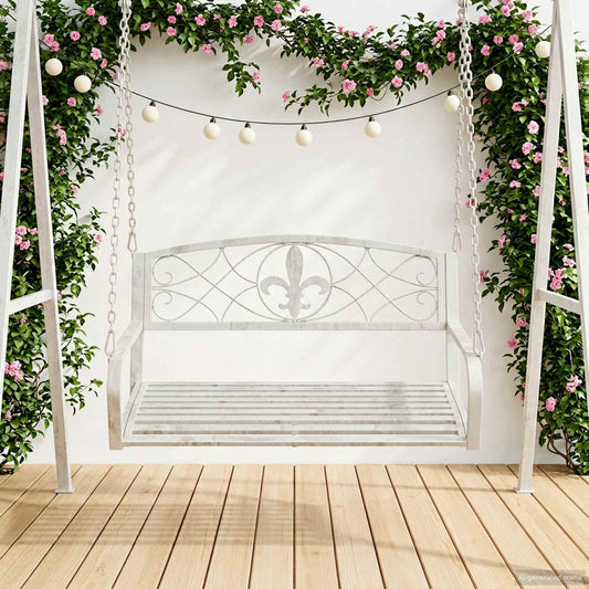 Panchina a Dondolo Acciaio 110,5 x 59 x 55 cm Bianco Antico