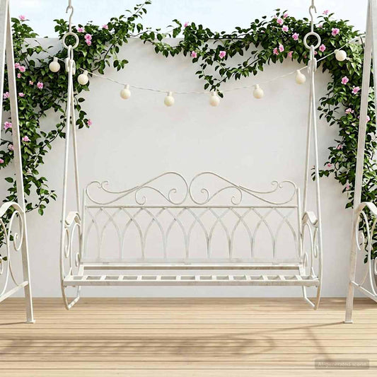 Panchina a Dondolo Acciaio 112 x 60 x 126,5 cm Bianco Antico