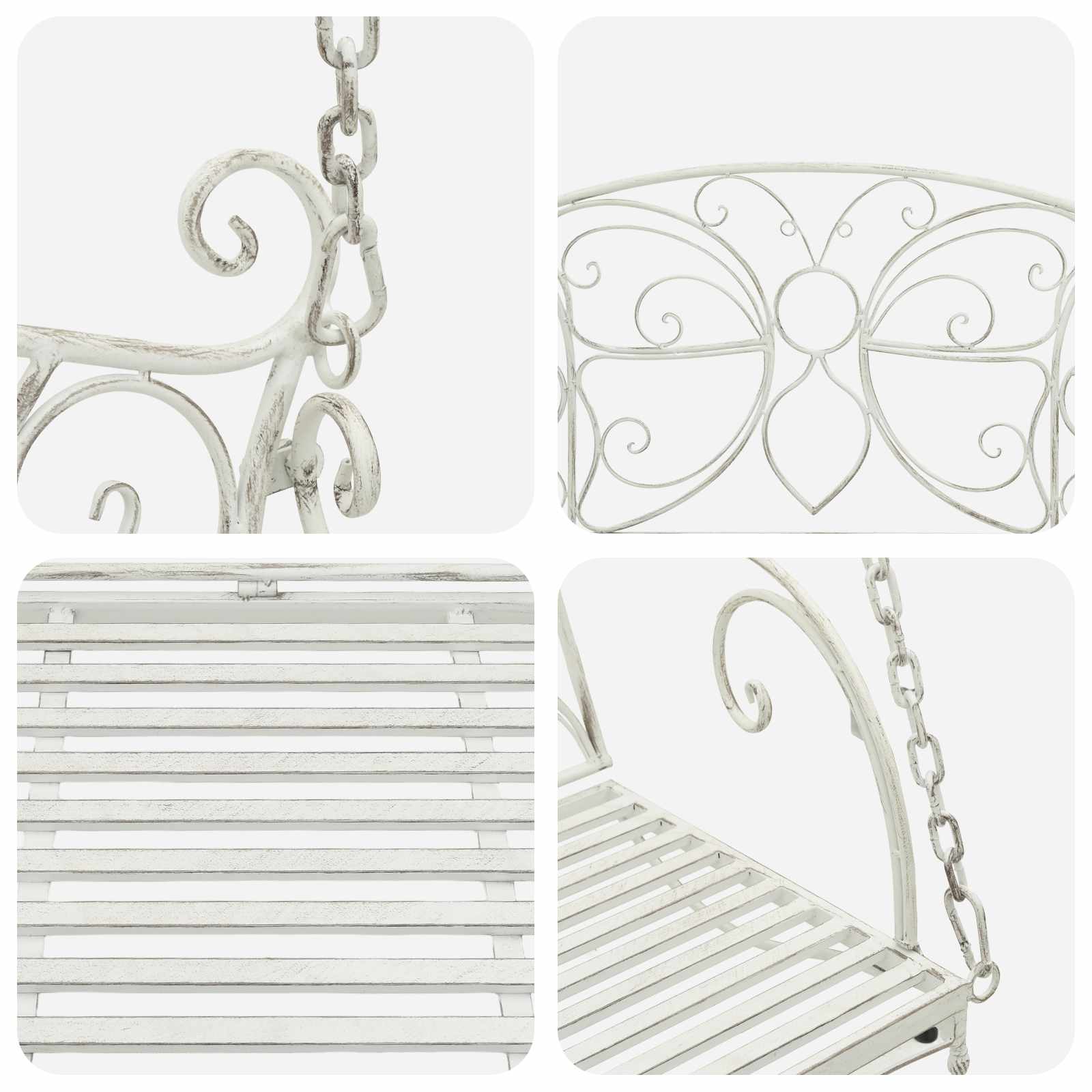 Panchina a Dondolo Acciaio 105,5 x 61 x 56 cm Bianco Antico | homemem39