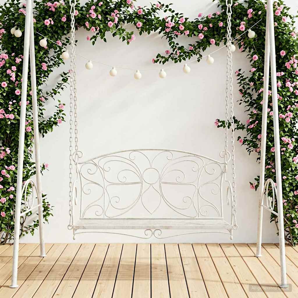 Panchina a Dondolo Acciaio 105,5 x 61 x 56 cm Bianco Antico | homemem39