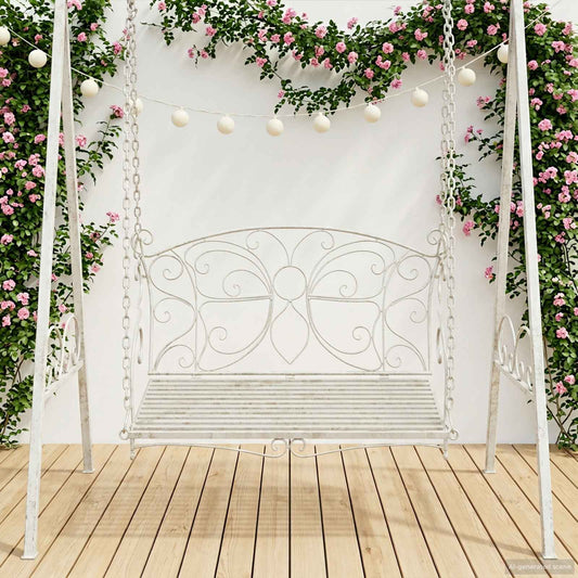 Panchina a Dondolo Acciaio 105,5 x 61 x 56 cm Bianco Antico