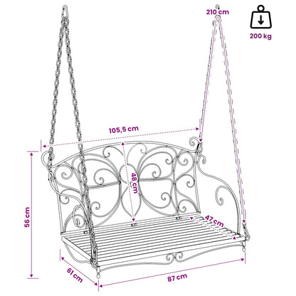 Panchina a Dondolo Acciaio 105,5 x 61 x 56 cm Bianco Antico | homemem39