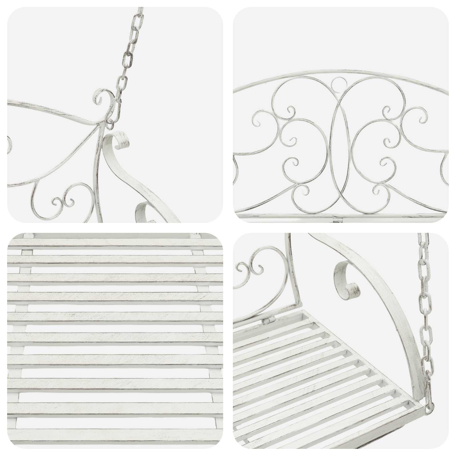 Panchina a Dondolo Acciaio 110 x 52,5 x 47 cm Bianco Antico | homemem39