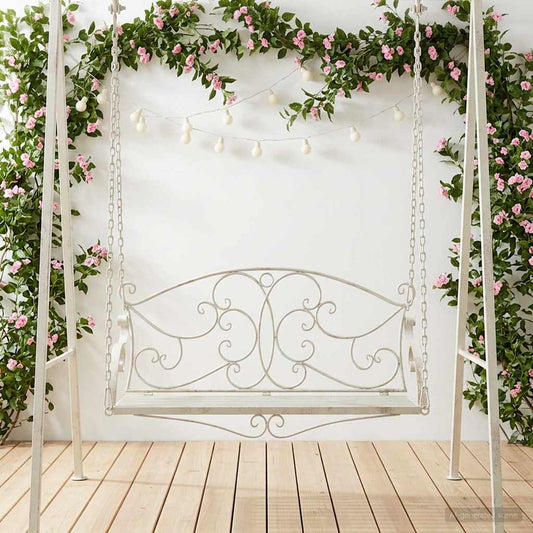 Panchina a Dondolo Acciaio 110 x 52,5 x 47 cm Bianco Antico