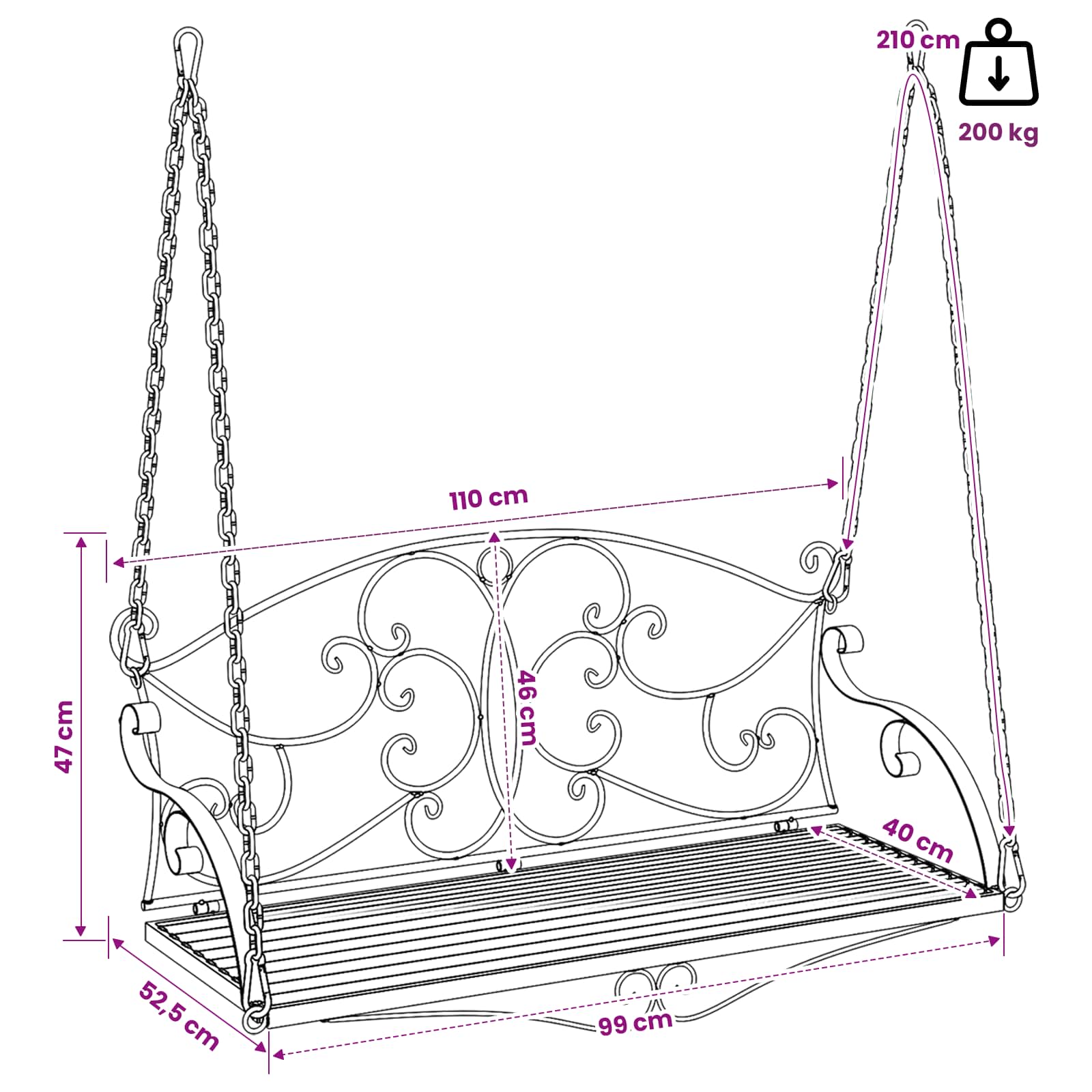 Panchina a Dondolo Acciaio 110 x 52,5 x 47 cm Bianco Antico | homemem39