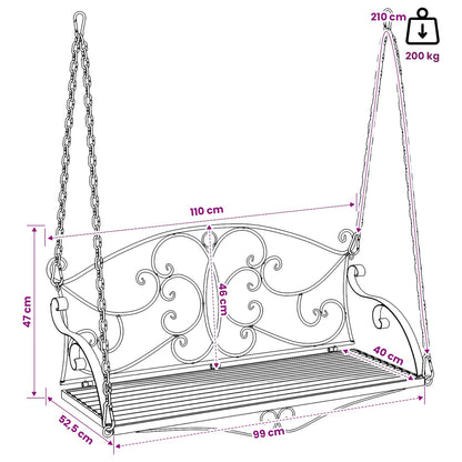 Panchina a Dondolo Acciaio 110 x 52,5 x 47 cm Bianco Antico | homemem39