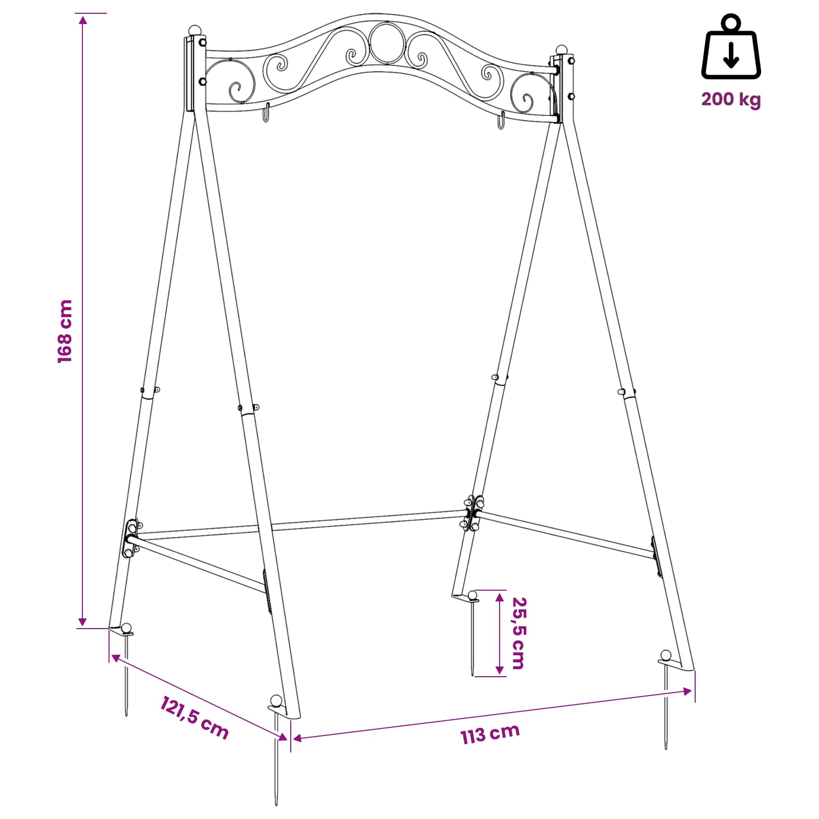 Telaio per Altalena Bianco Antico 113 x 121,5 x 168 cm Acciaio | homemem39
