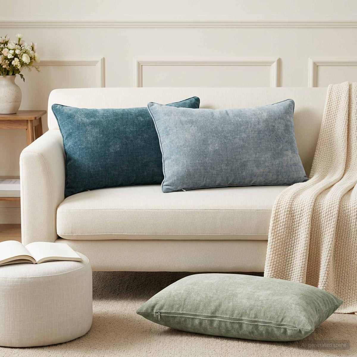 Federa 6 pz HEERLEN Blu 50 x 75 cm Tessuto Chenille | homemem39