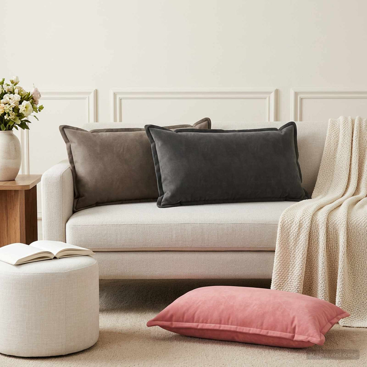 Cuscino con cuscino HOUTEN 2 pz Grigio Chiaro Velluto