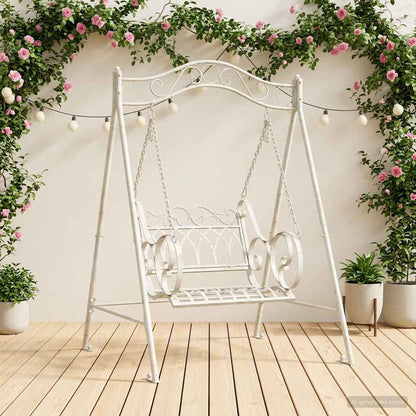 Panchina a Dondolo Acciaio 113 x 121,5 x 168 cm Bianco Antico | homemem39