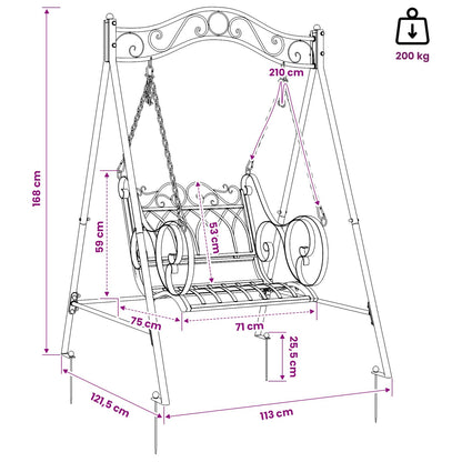 Panchina a Dondolo Acciaio 113 x 121,5 x 168 cm Bianco Antico | homemem39