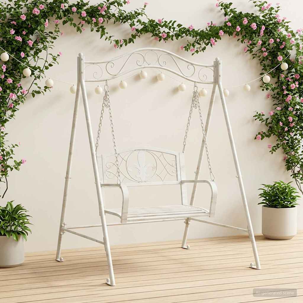 Panchina a Dondolo Acciaio 113 x 121,5 x 168 cm Bianco Antico | homemem39