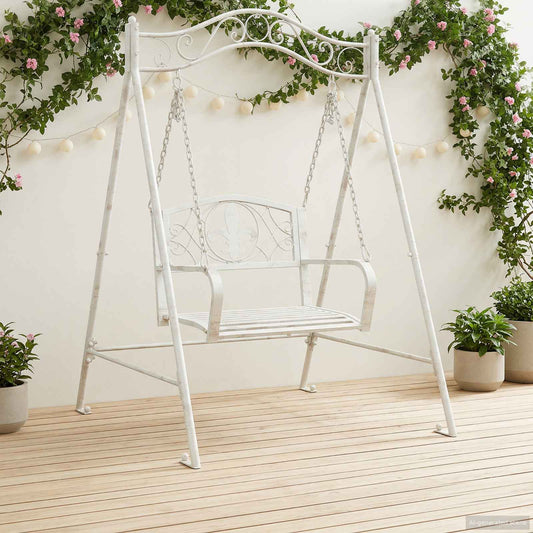Panchina a Dondolo Acciaio 113 x 121,5 x 168 cm Bianco Antico
