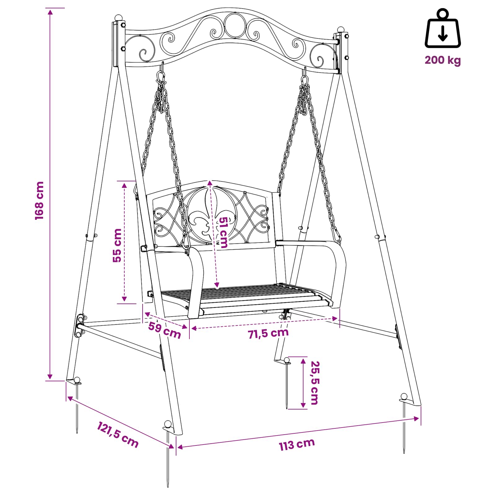 Panchina a Dondolo Acciaio 113 x 121,5 x 168 cm Bianco Antico | homemem39