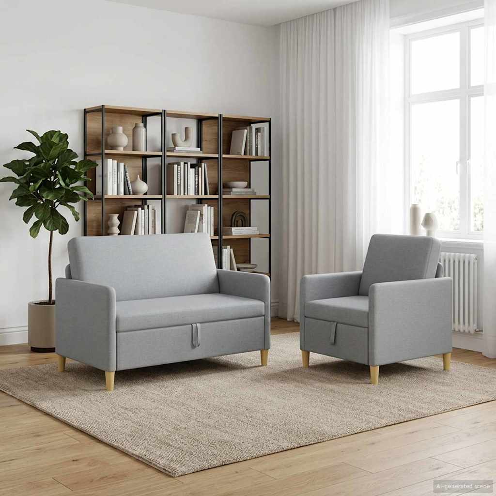 Set di Divani con Storage 2 pcs Grigio Chiaro Poliestere | homemem39