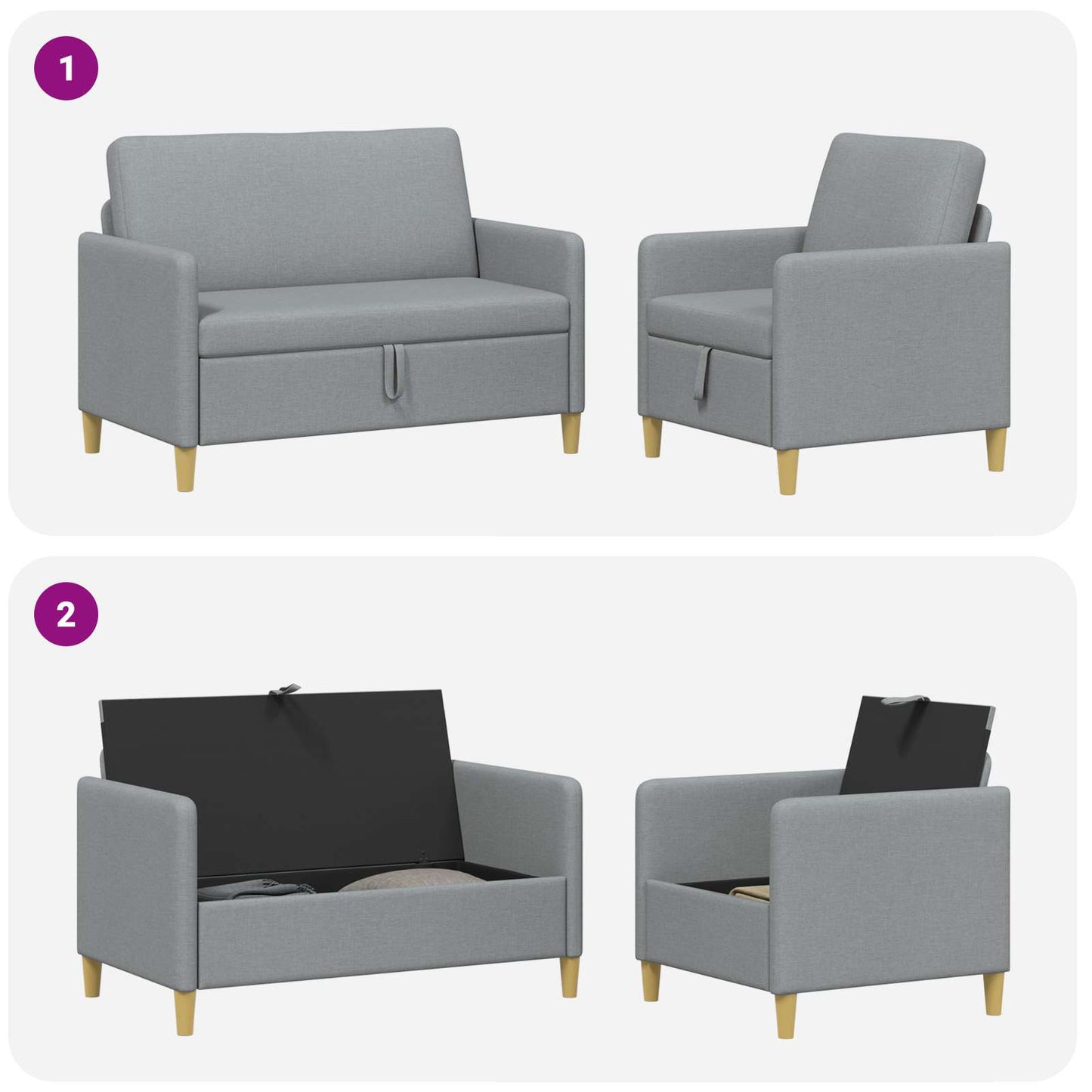 Set di Divani con Storage 2 pcs Grigio Chiaro Poliestere | homemem39