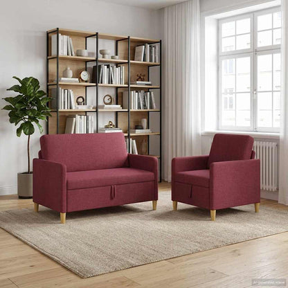 Set di Divani con Storage 2 pcs Rosso Vino Poliestere | homemem39