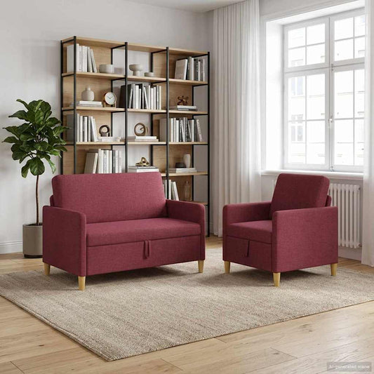 Set di Divani con Storage 2 pcs Rosso Vino Poliestere | homemem39