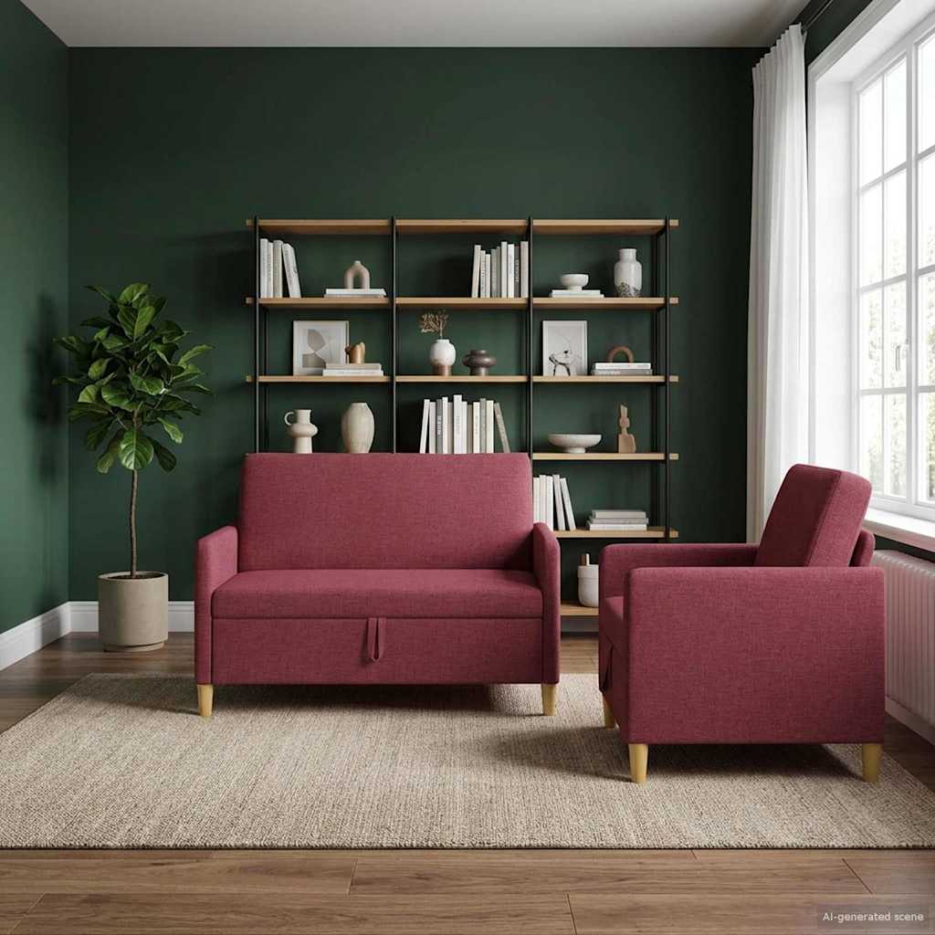 Set di Divani con Storage 2 pcs Rosso Vino Poliestere | homemem39