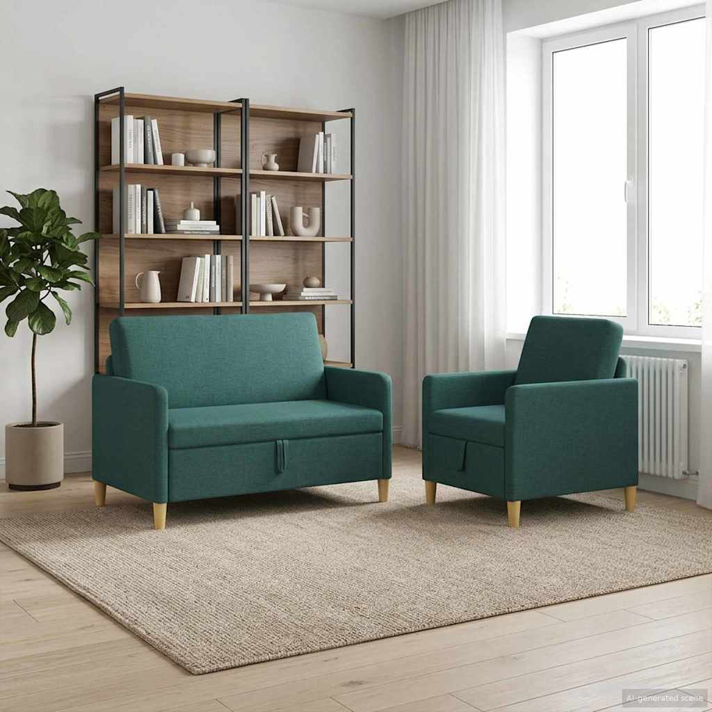 Set di Divani con Storage 2 pcs Verde Scuro Poliestere | homemem39