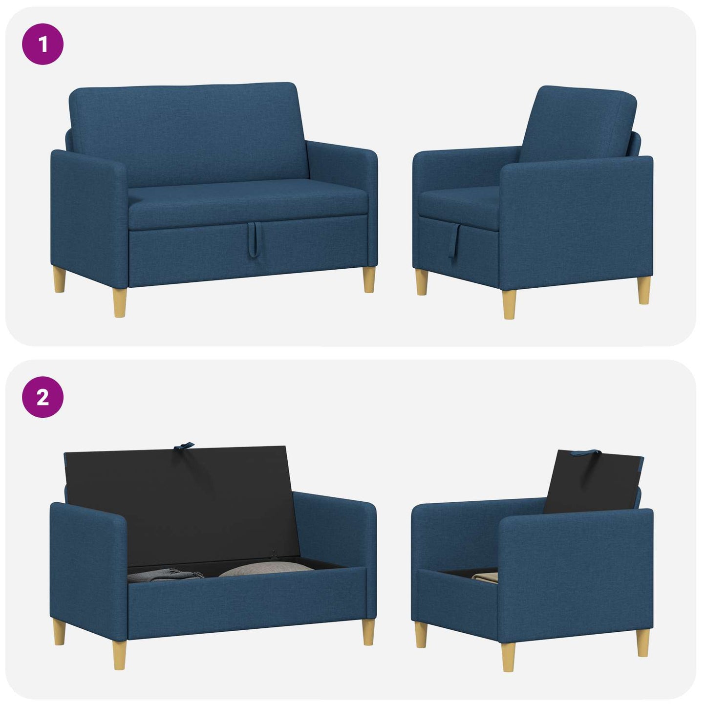 Set di Divani con Storage 2 pz Blu Poliestere
