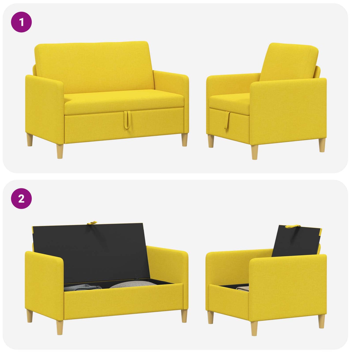 Set di Divani con Storage 2 pcs Giallo Chiaro Poliestere | homemem39