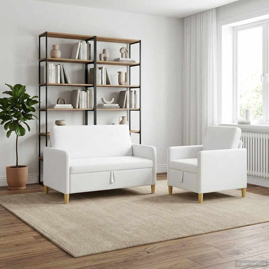 Set di Divani con Storage 2 pcs Bianco Poliestere | homemem39