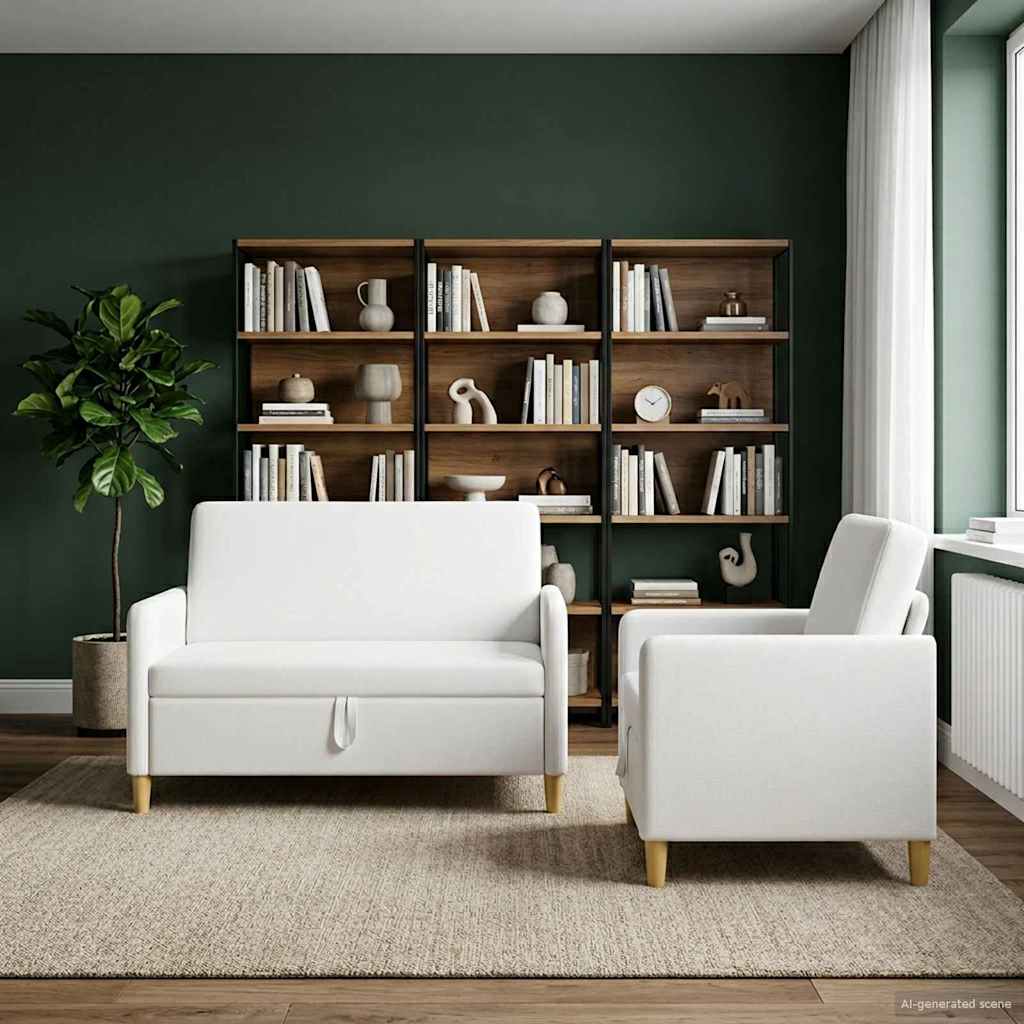 Set di Divani con Storage 2 pcs Bianco Poliestere | homemem39