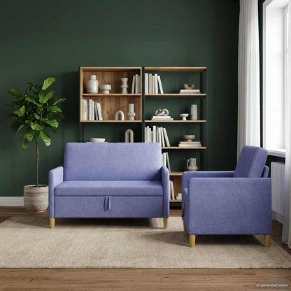 Set di Divani con Storage 2 pcs Blu jeans Poliestere | homemem39