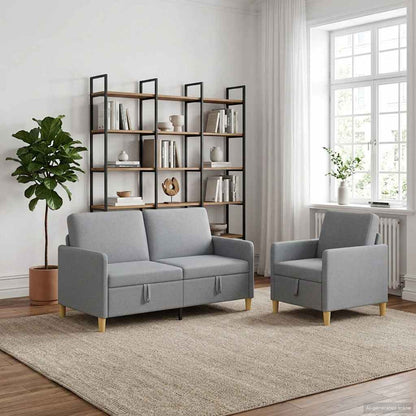 Set di Divani con Storage 2 pcs Grigio Chiaro Poliestere | homemem39