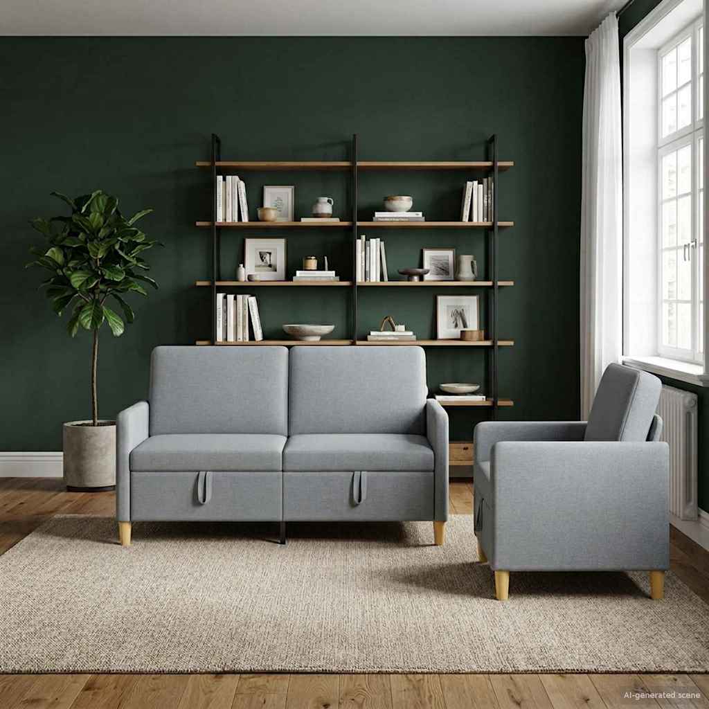 Set di Divani con Storage 2 pcs Grigio Chiaro Poliestere | homemem39