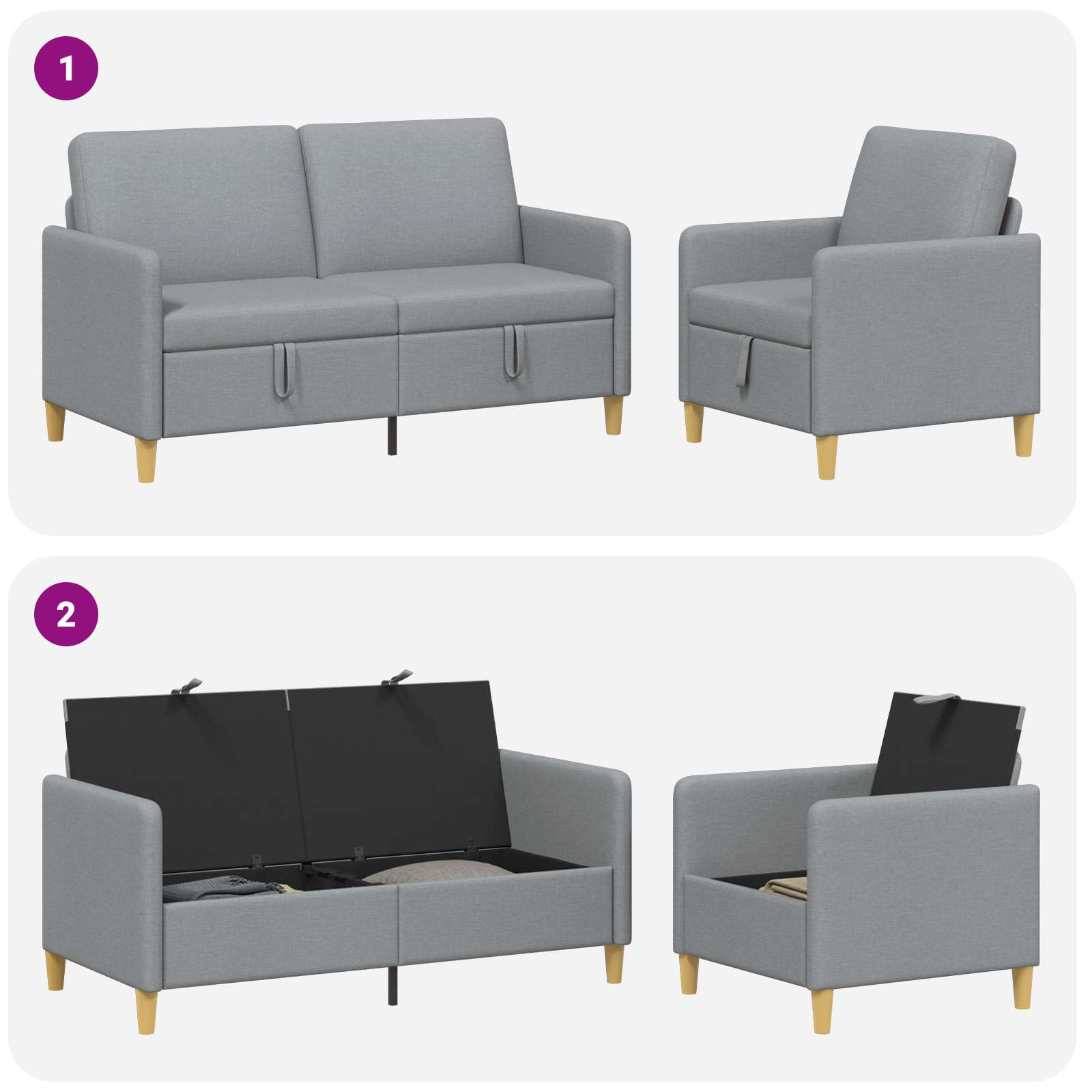 Set di Divani con Storage 2 pcs Grigio Chiaro Poliestere | homemem39