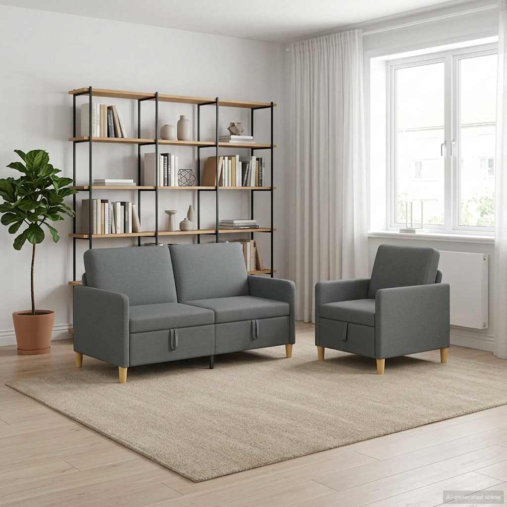 Set di Divani con Storage 2 pz Grigio Scuro Poliestere