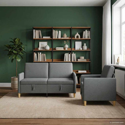 Set di Divani con Storage 2 pcs Grigio Scuro Poliestere | homemem39