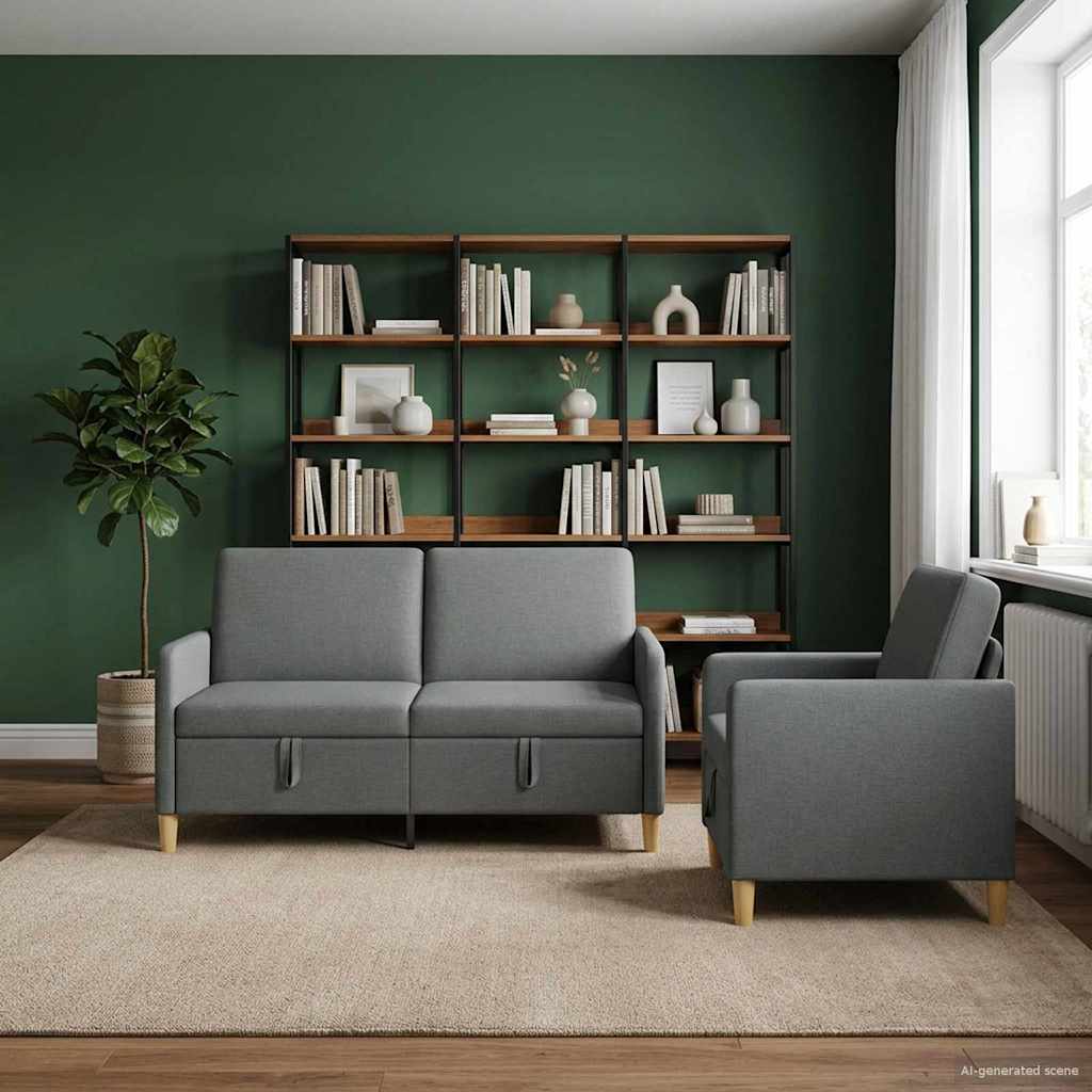Set di Divani con Storage 2 pz Grigio Scuro Poliestere