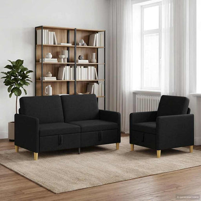 Set di Divani con Storage 2 pz Nero Poliestere