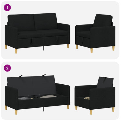 Set di Divani con Storage 2 pz Nero Poliestere