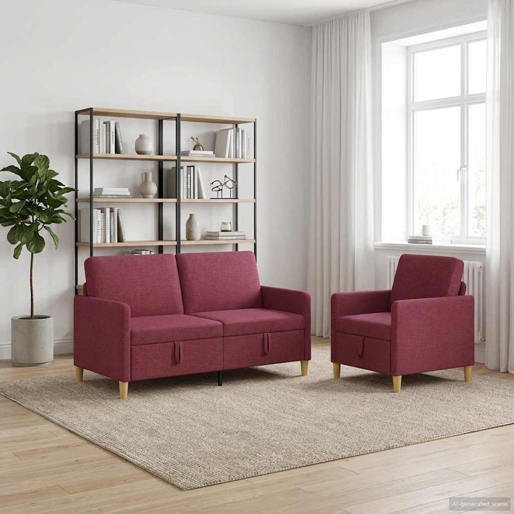 Set di Divani con Storage 2 pz Rosso Vino Poliestere