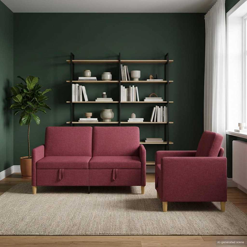 Set di Divani con Storage 2 pz Rosso Vino Poliestere