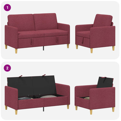 Set di Divani con Storage 2 pz Rosso Vino Poliestere