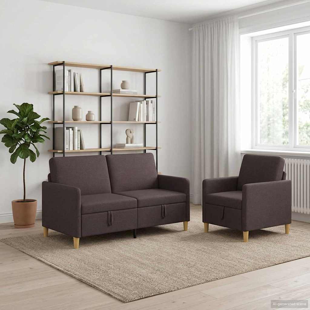 Set di Divani con Storage 2 pz Marrone Scuro Poliestere
