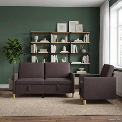 Set di Divani con Storage 2 pz Marrone Scuro Poliestere