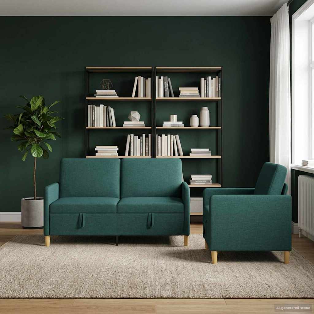 Set di Divani con Storage 2 pz Verde Scuro Poliestere
