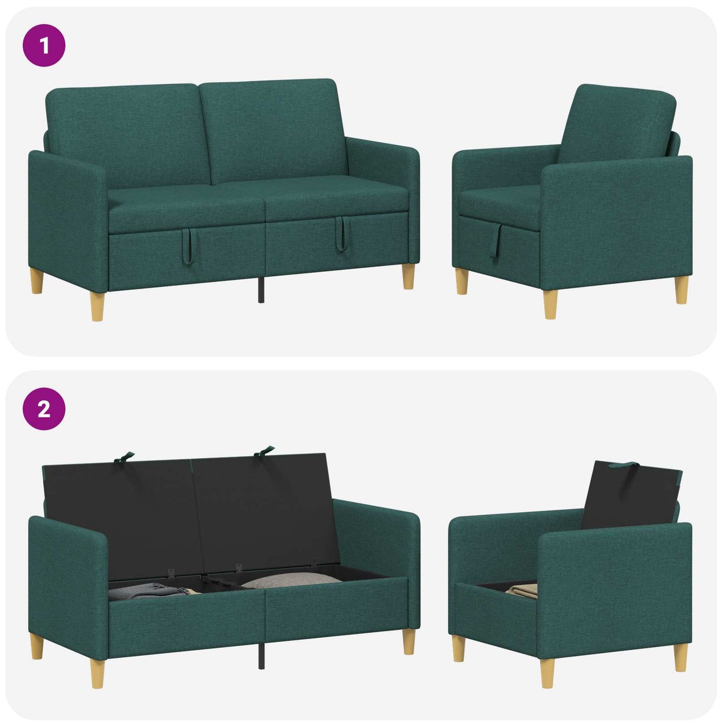 Set di Divani con Storage 2 pcs Verde Scuro Poliestere | homemem39
