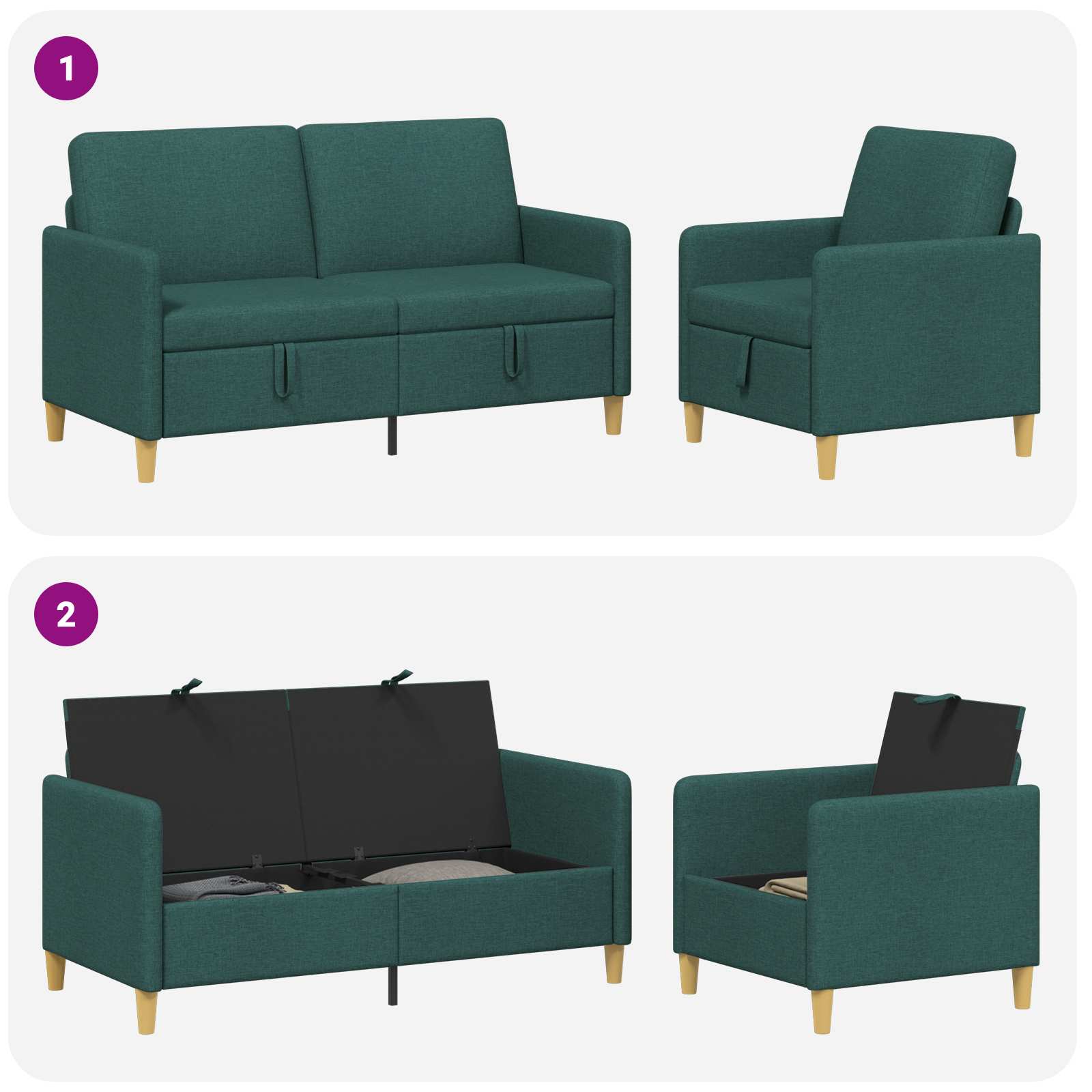 Set di Divani con Storage 2 pcs Verde Scuro Poliestere | homemem39