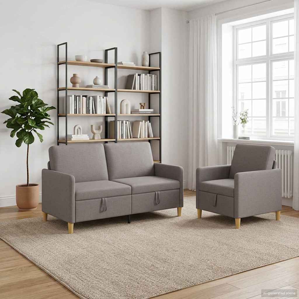 Set di Divani con Storage 2 pz Tortora Poliestere