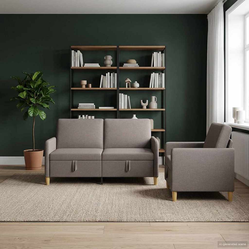 Set di Divani con Storage 2 pz Tortora Poliestere