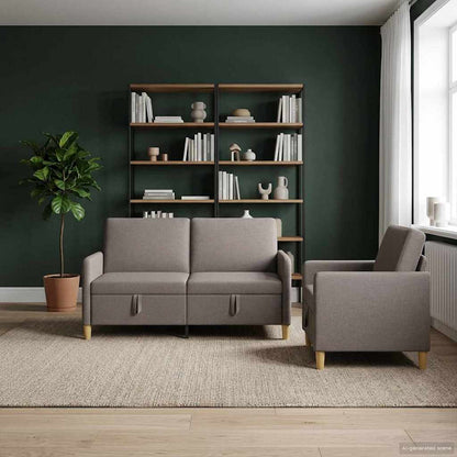 Set di Divani con Storage 2 pz Tortora Poliestere