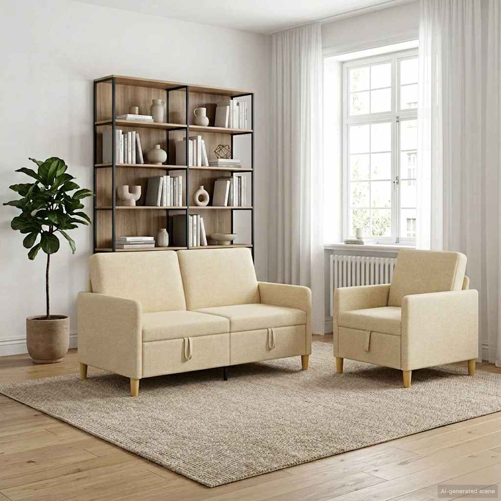 Set di Divani con Storage 2 pz Crema Poliestere
