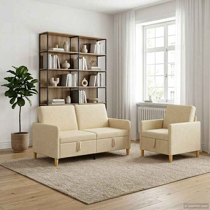 Set di Divani con Storage 2 pz Crema Poliestere